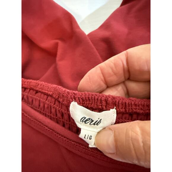 Aerie Women's Long Sleeve Smocked Back Stretch Fit & Flare Mini Dress Size L Red - Picture 7 of 7